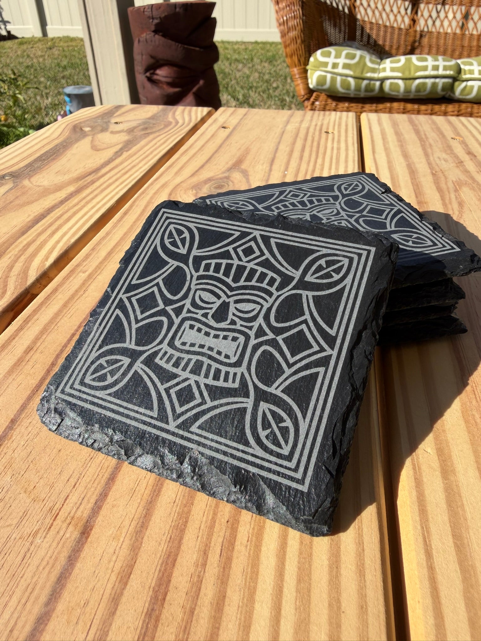 Jade Tile Tiki Slate Coasters